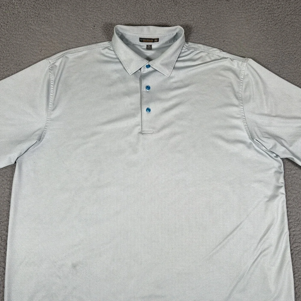 Peter‎ Millar Shirt Mens XL Blue Polka Dot Summer Comfort Golf Polo Logo Preppy